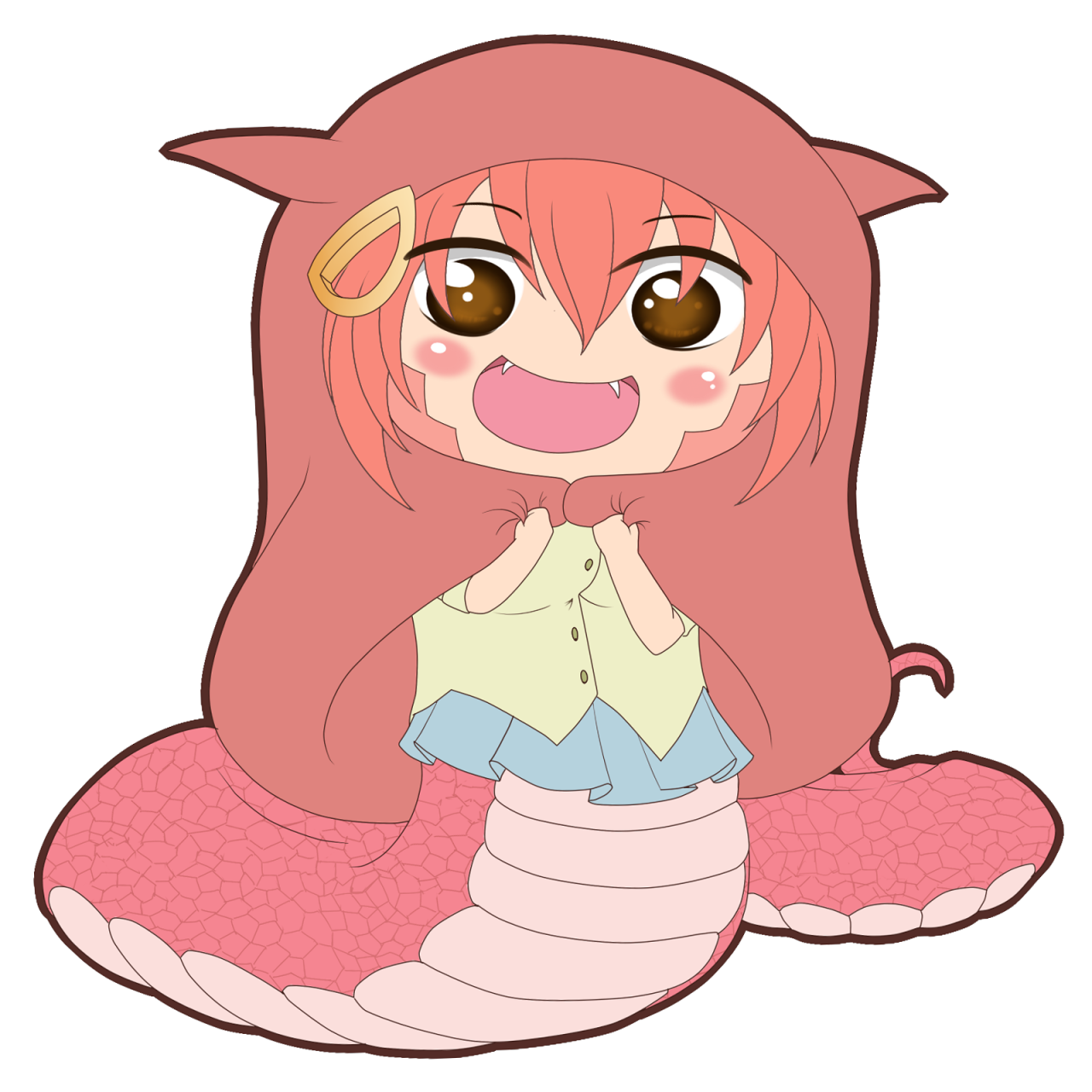 Safebooru - 1girl :d animal hood blush stickers brown eyes chibi fangs ...