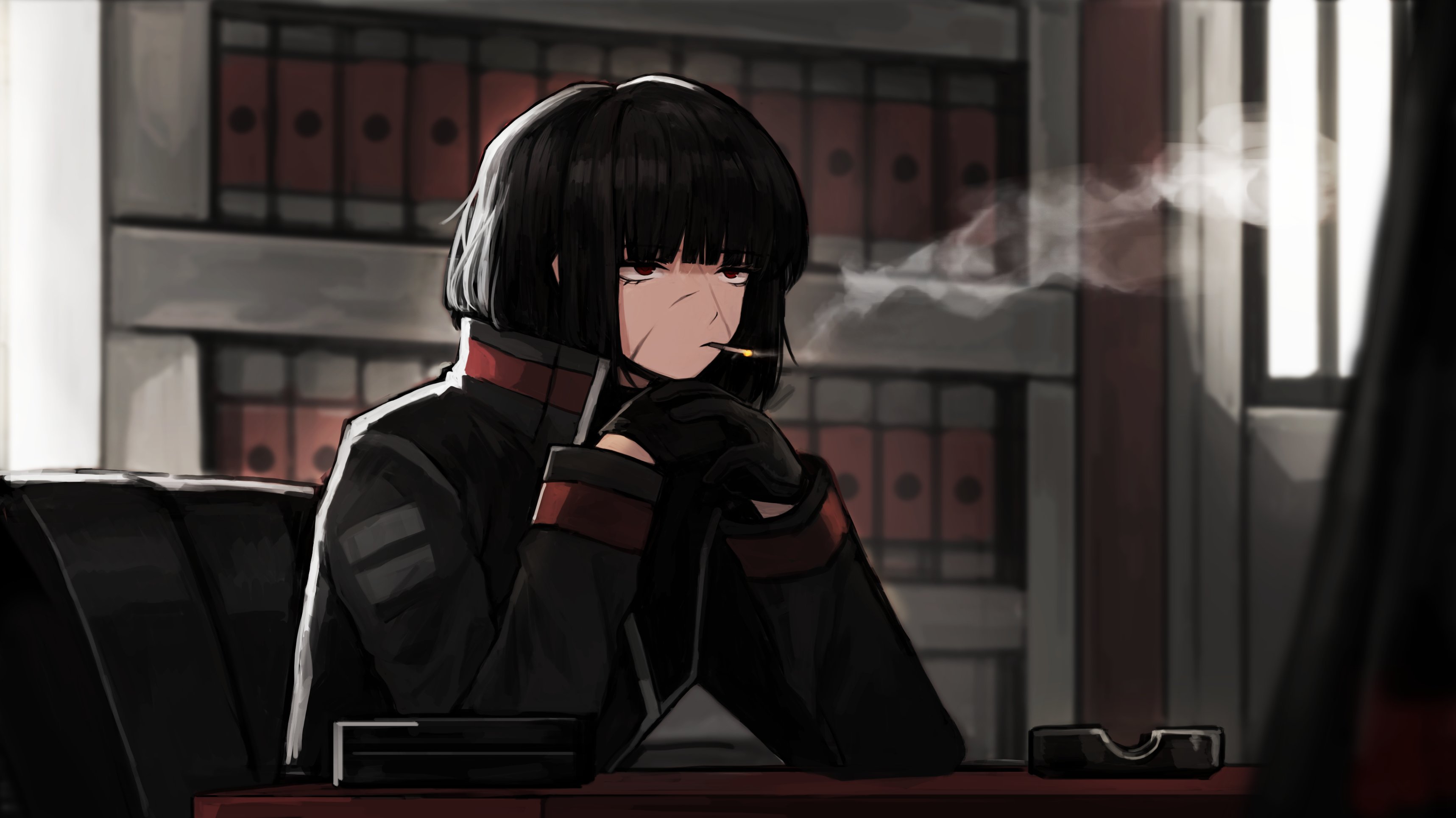 Safebooru - 1girl absurdres ashtray badnick69 (camchi) black gloves ...