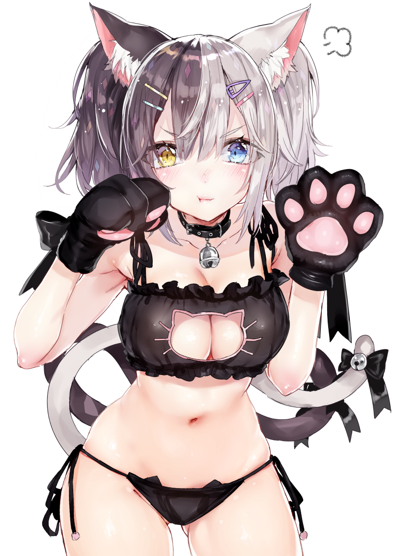 black_panties blue_eyes blush bow bra breasts cat_cutout cat_ear_panties ca...