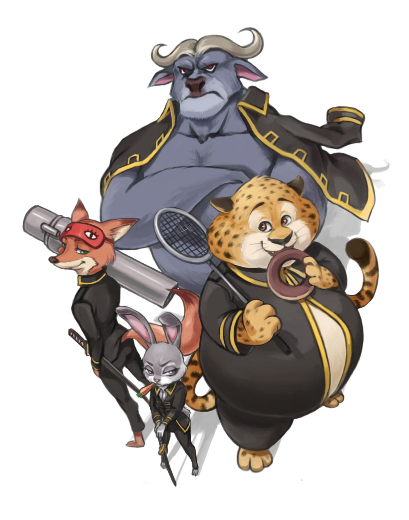 Safebooru - 1girl 3boys alternate costume bazooka bei ju luoxuan wan ...