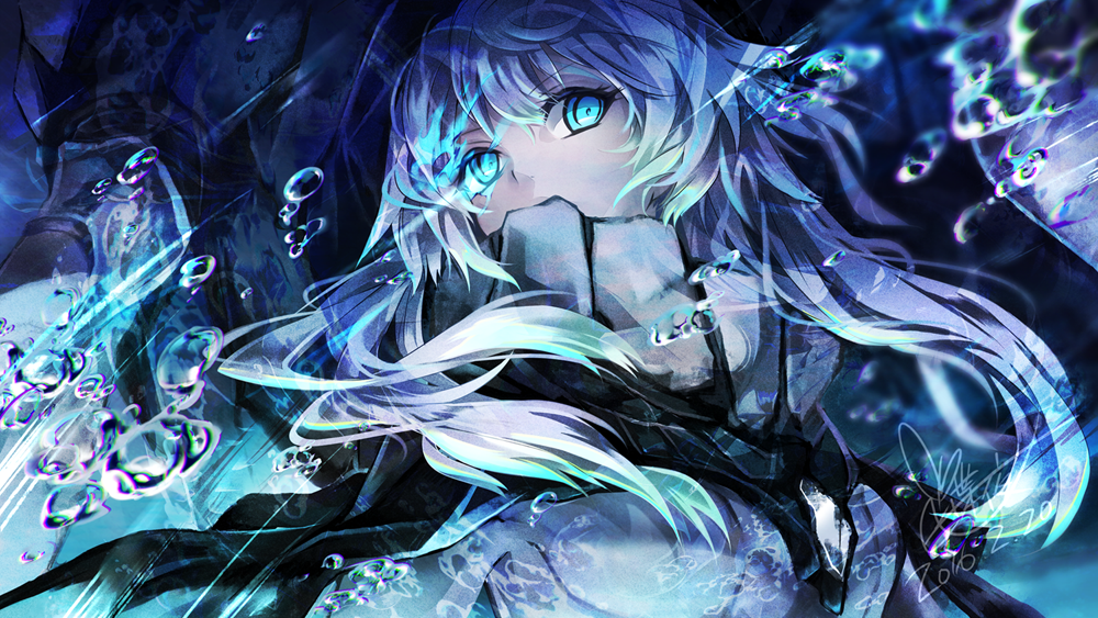 1girl blue blue_eyes bubble cape gorget hat kantai_collection looking_to_th...