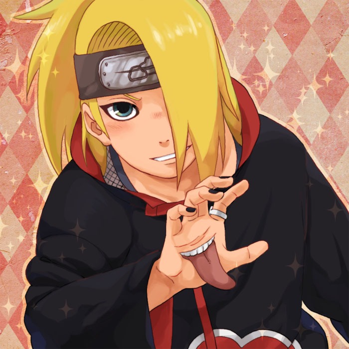 1boy aju(maccha_an) blonde_hair blue_eyes blush deidara hair_over_one_eye j...