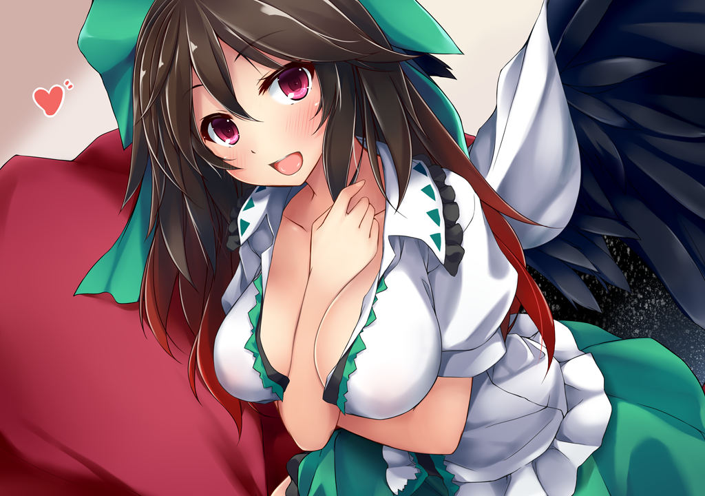 ...heart large_breasts looking_at_viewer open_mouth red_eyes reiuji_utsuho ...