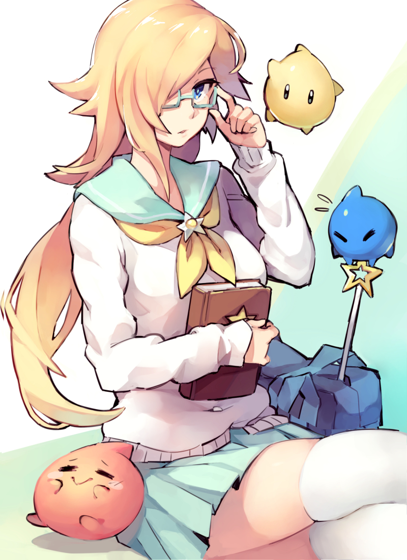 Safebooru 1girl Bag Bespectacled Blonde Hair Blue Framed Glasses Blue Eyes Chiko Mario 4573