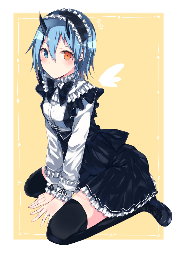 Safebooru - /\/\/\ 1girl black legwear blue eyes blue hair blush bow ...