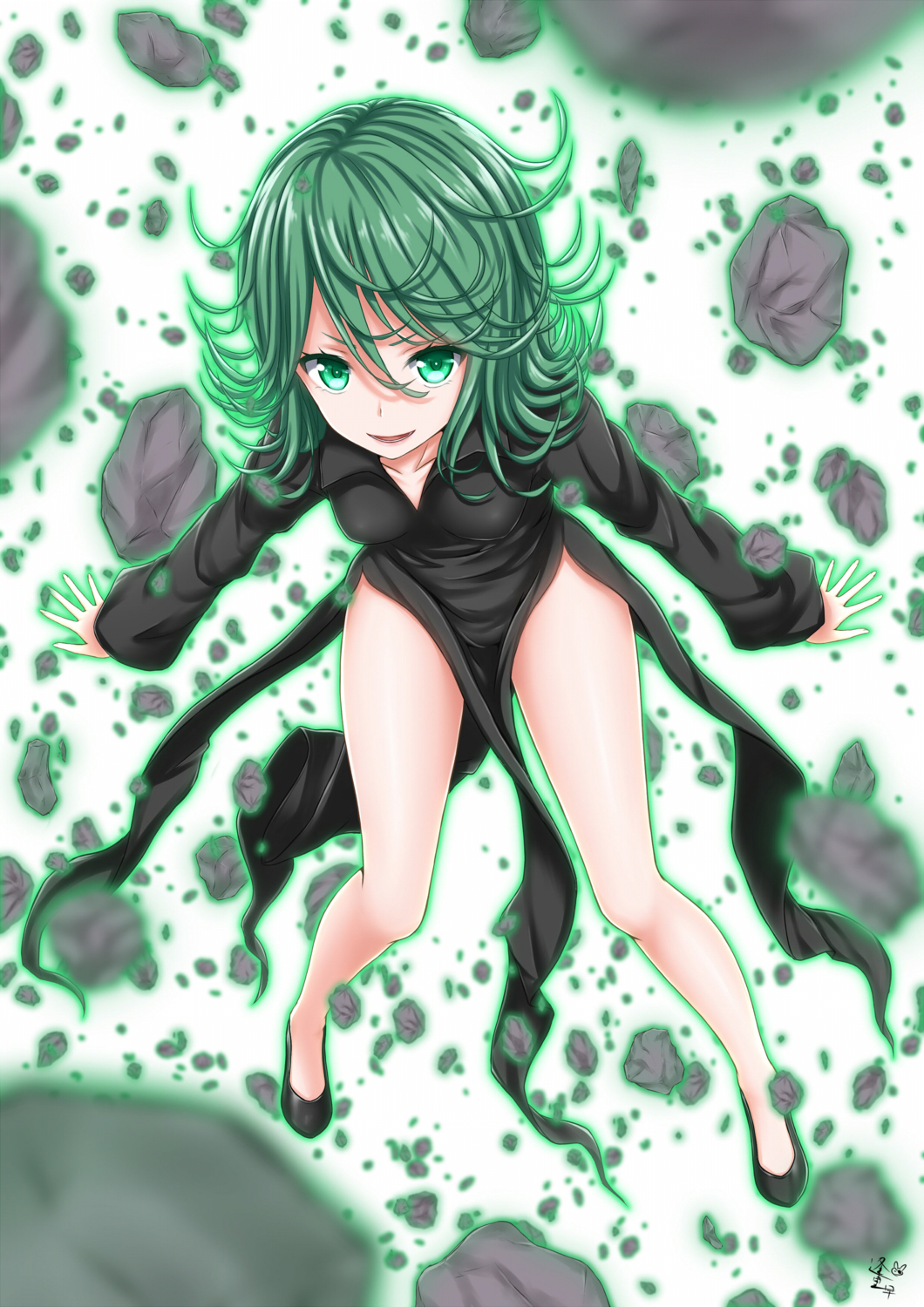curly_hair dress green_eyes green_hair highres looking_at_viewer one-punch...