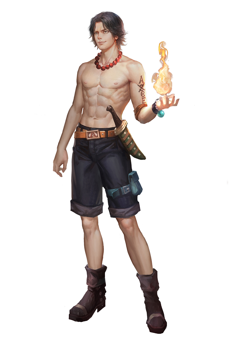 ...character_name chest closed_mouth fire full_body jewelry knife male_focu...