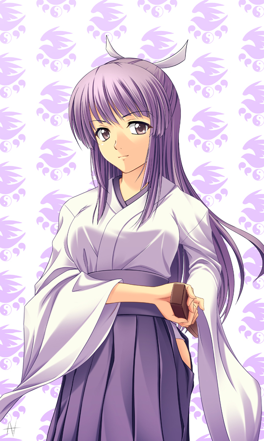 athrun1120 bad_id hakama japanese_clothes kimono ponytail purple_eyes purpl...