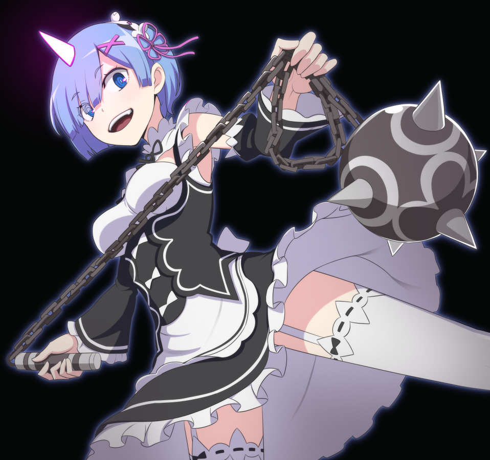hair_over_one_eye horn looking_at_viewer maid morning_star nanashino re:zer...