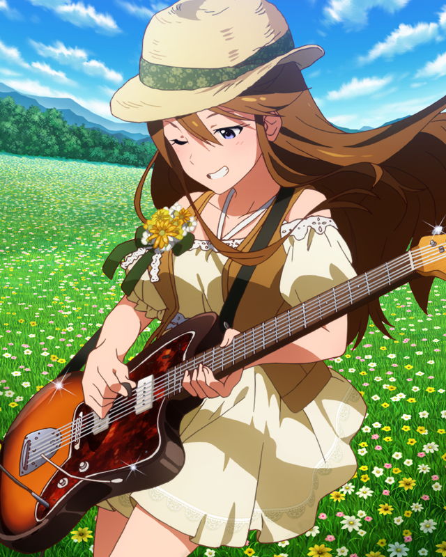 Мегуми с гитарой. Аватар электрогитара шляпа. Ana no tokoro