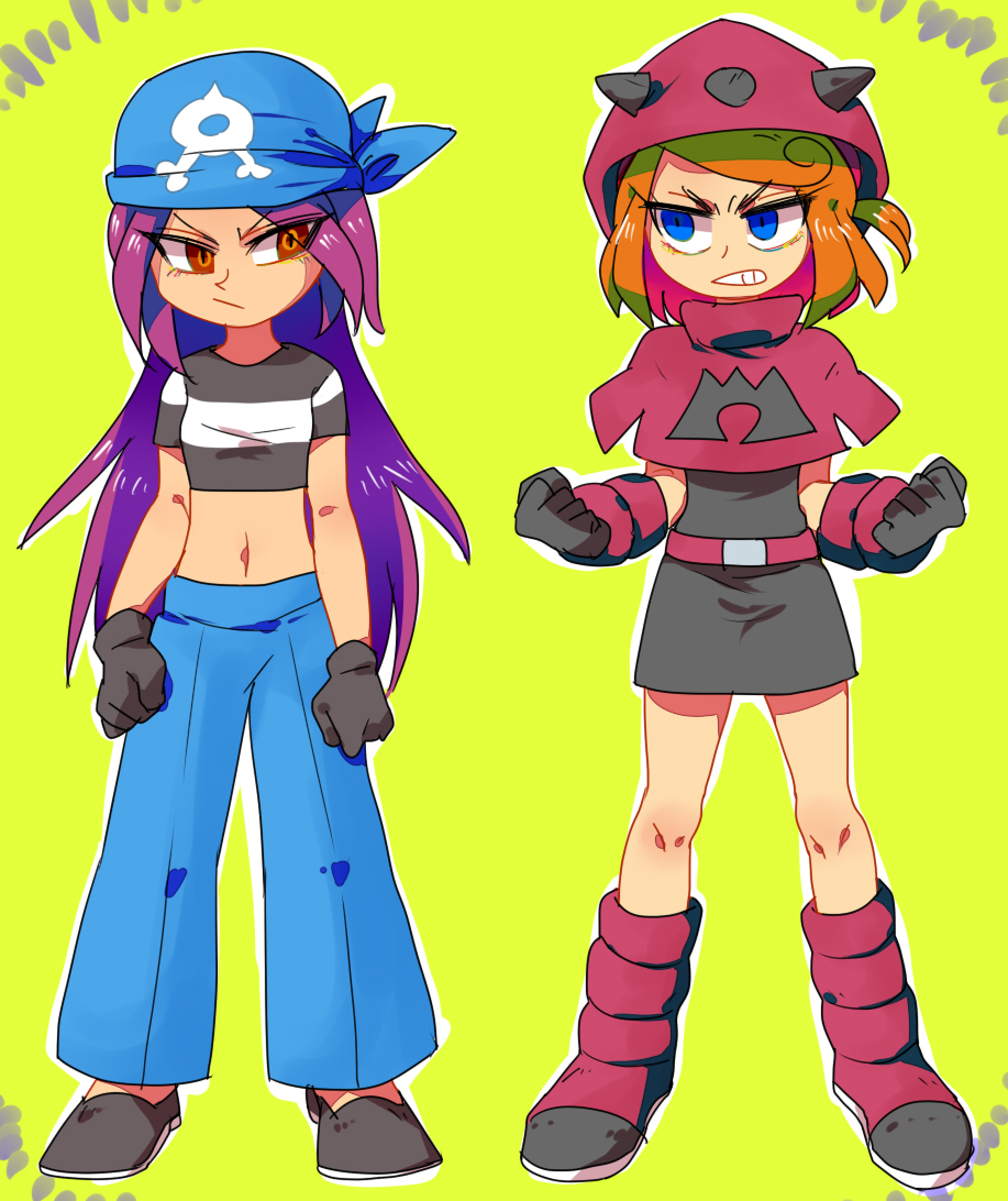 (game) pokemon_oras purple_hair red_eyes shirt skirt standing t-shirt team_aqua...