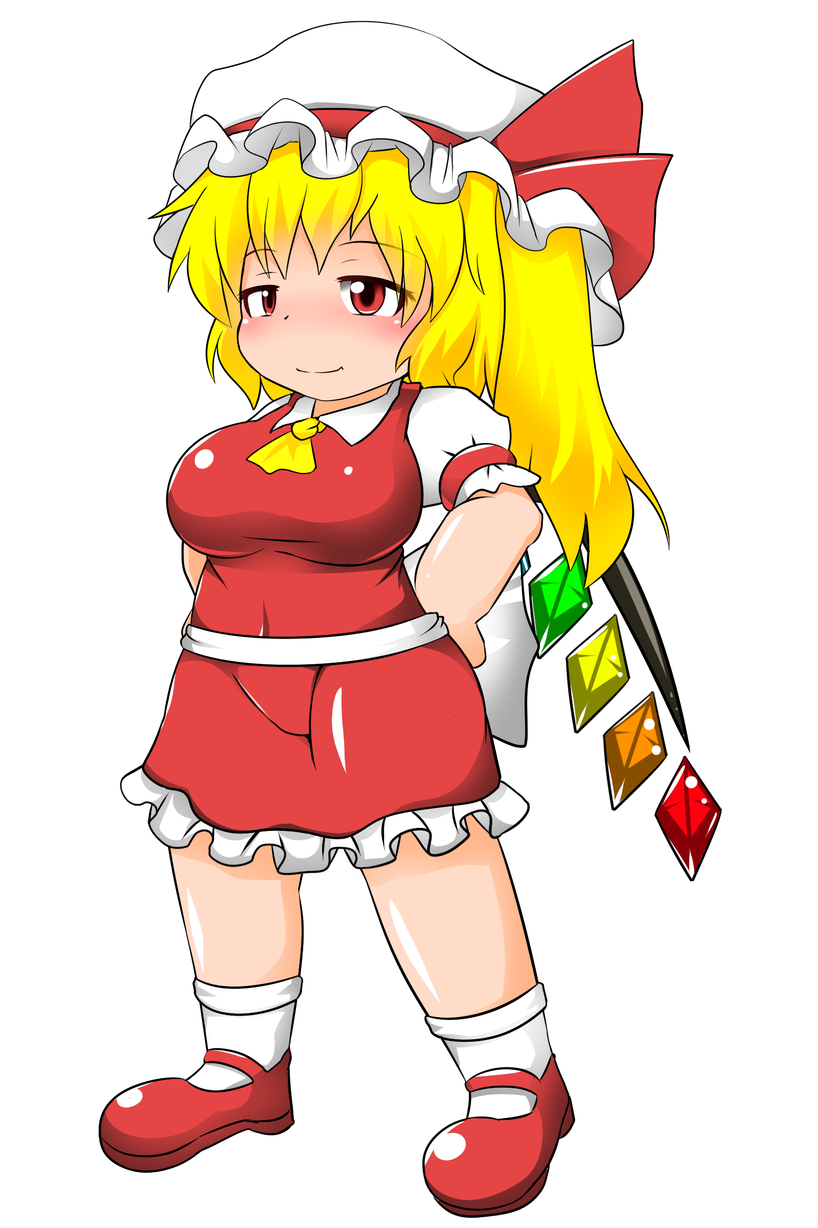 Safebooru 1girl Absurdres Ascot Asheta7 Blonde Hair Blush Breasts Covered Navel Flandre 1092