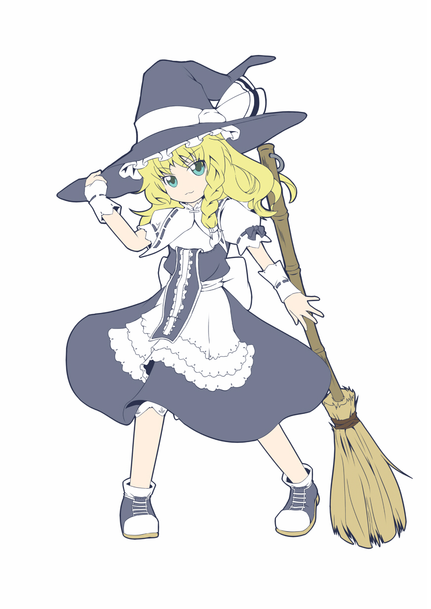 Safebooru 3 1girl 3 Blonde Hair Blush Braid Broom Dress Green Eyes Hat Highres Kirisame 