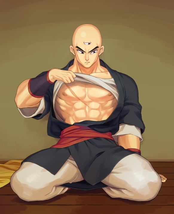 1boy arm_support bald dragon_ball looking_to_the_side male_focus muscle nip...