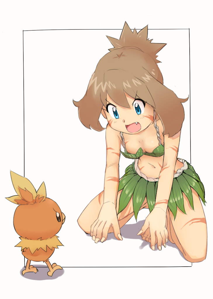 leaf_skirt nyonn24 odamaki_sapphire open_mouth pokemon pokemon(creature) po...