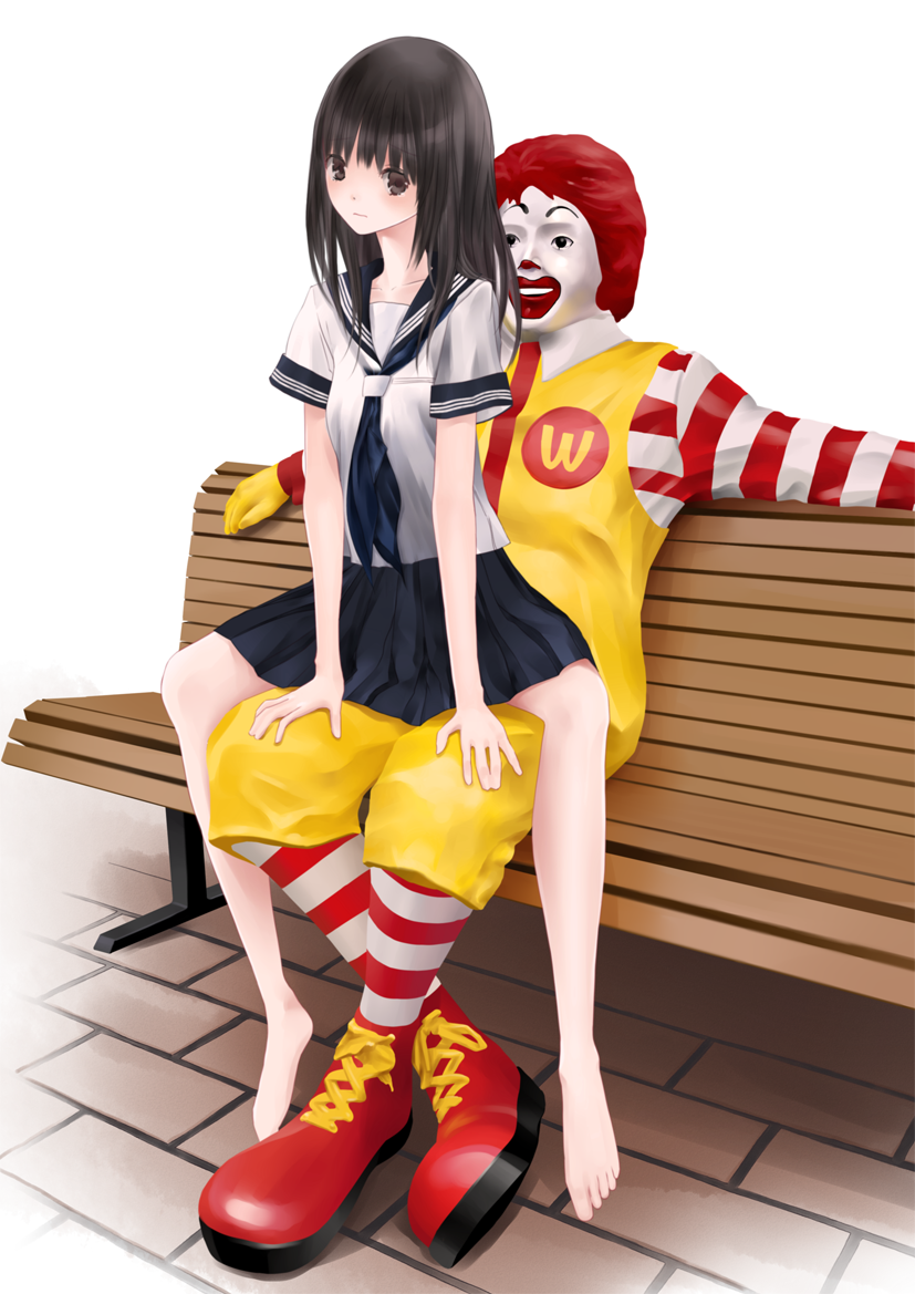 (glossymmmk) long_hair mcdonald's neckerchief pleated_skirt ronald_mcd...