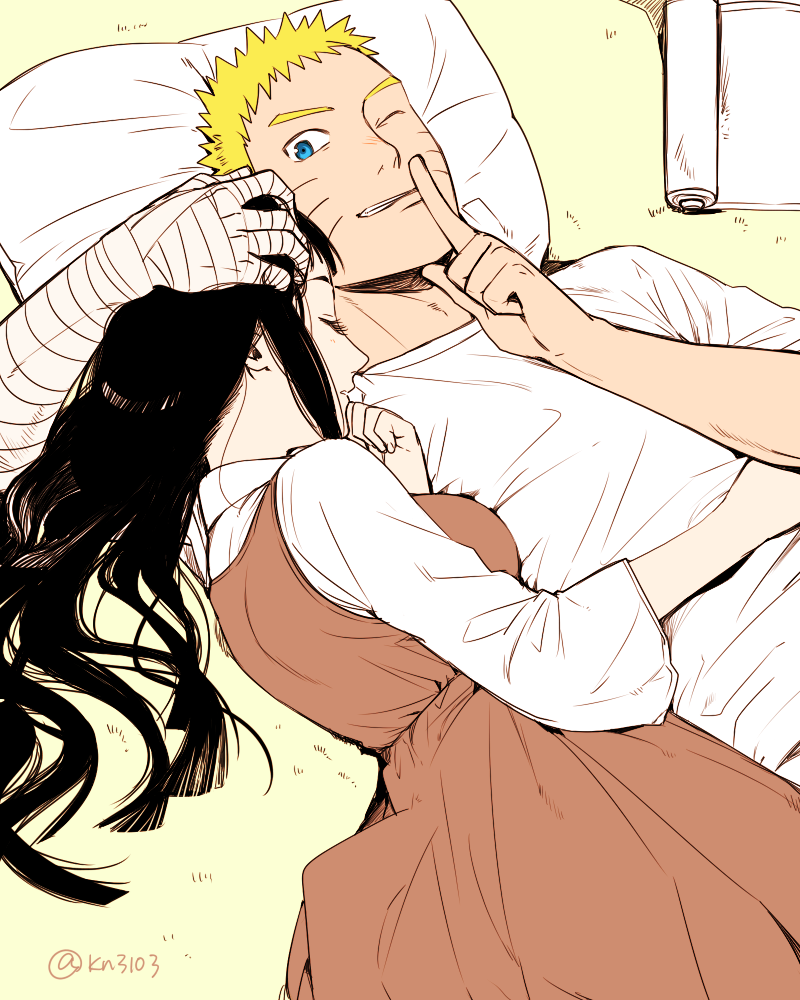 hetero hyuuga_hinata lying naruto one_eye_closed pillow satomi(n-s_freedom)...