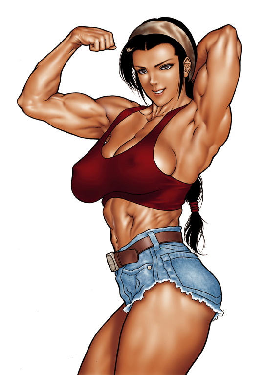 1girl abs armpits belt biceps black_hair braid breasts dairoku_tenma female...
