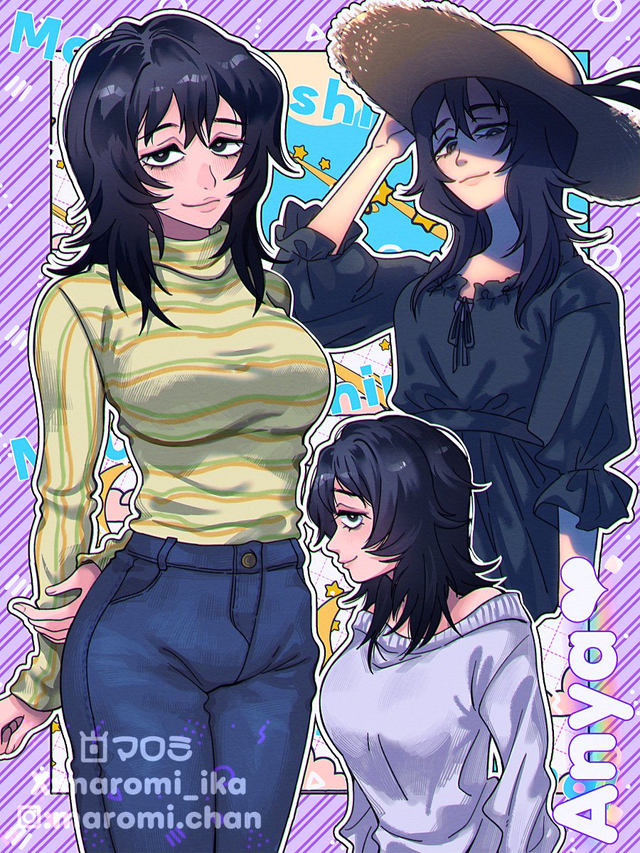 Safebooru 1girl anya (mouthwashing) artist name black eyes black hair
