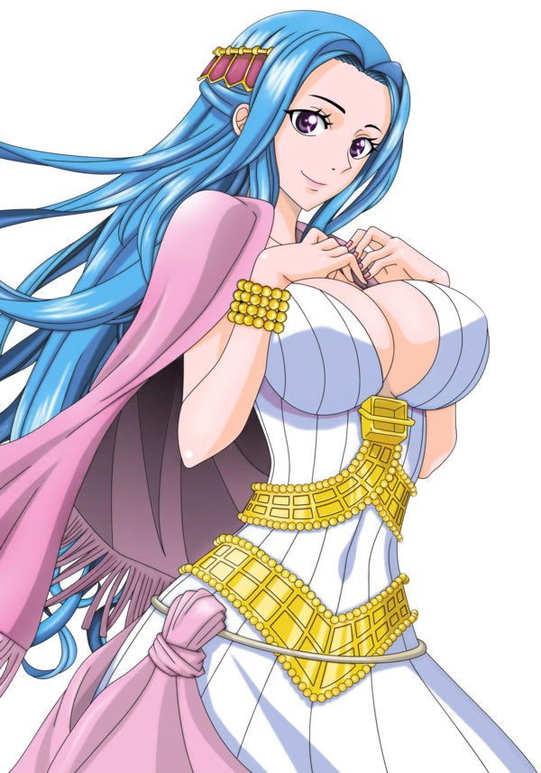 1girl blue_hair breasts cleavage dress large_breasts long_hair nefertari_vi...