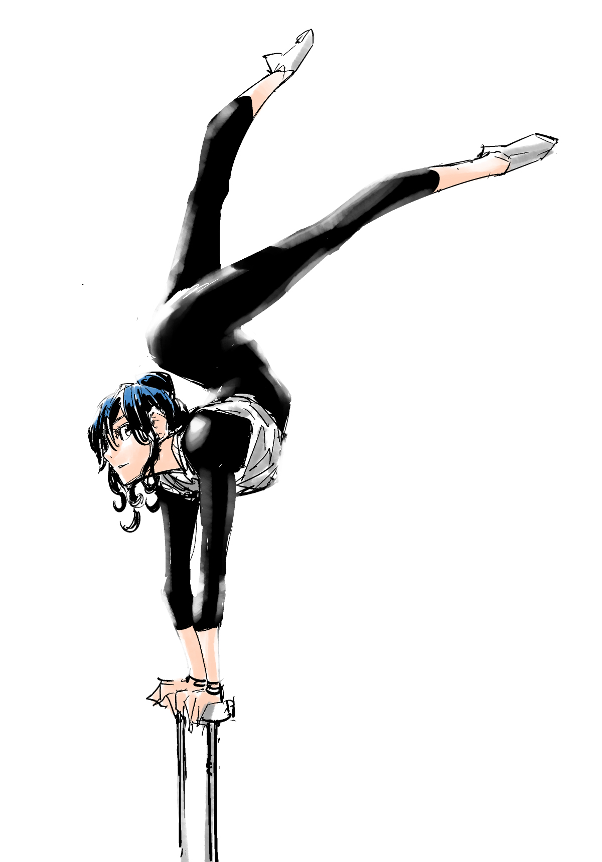 Safebooru 1girl Black Eyes Black Hair Bodysuit Contortion Female Handstanding Legs Up Looking