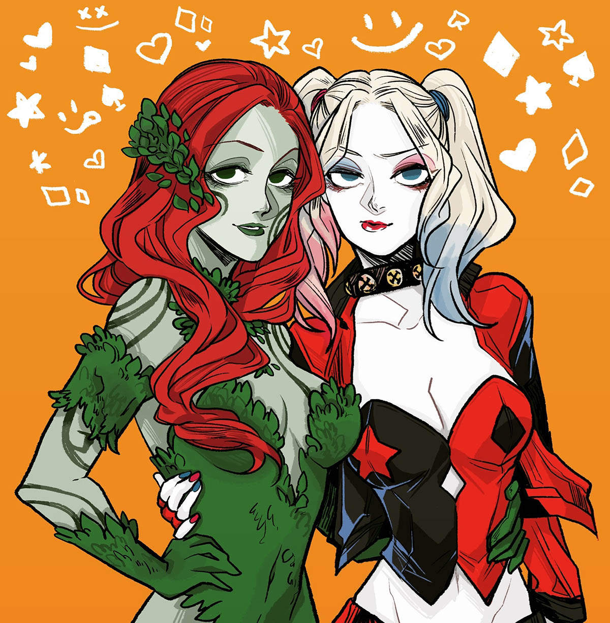 2girls batman(series) blonde_hair breasts choker cleavage corset dc_comics ...