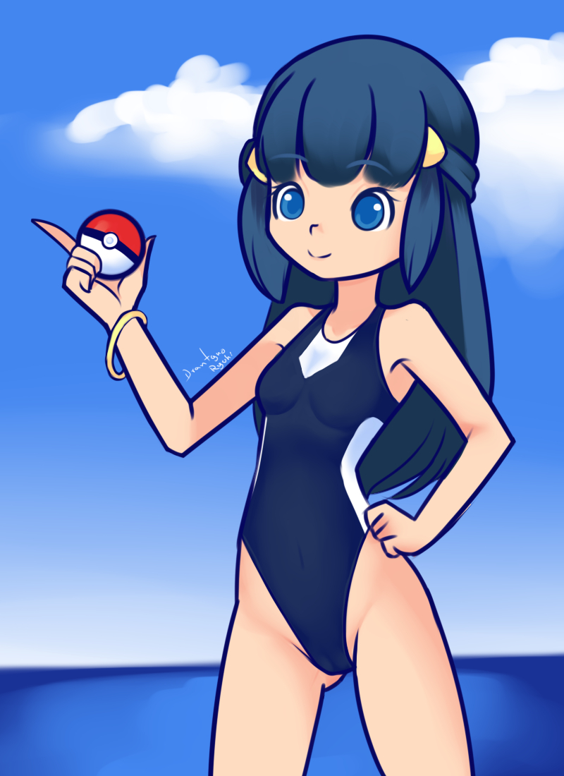 (pokemon) long_hair nintendo one-piece_swimsuit poke_ball pokemon pokemon(g...