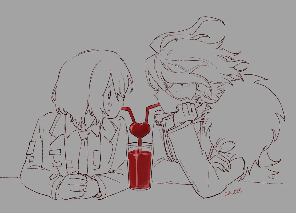 Safebooru - 2girls ahoge coat collared shirt crazy straw don quixote ...