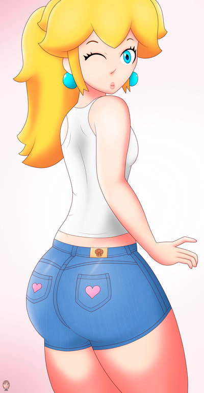 ...heart huge_ass jeans lips long_hair one_eye_closed princess_peach shorts...