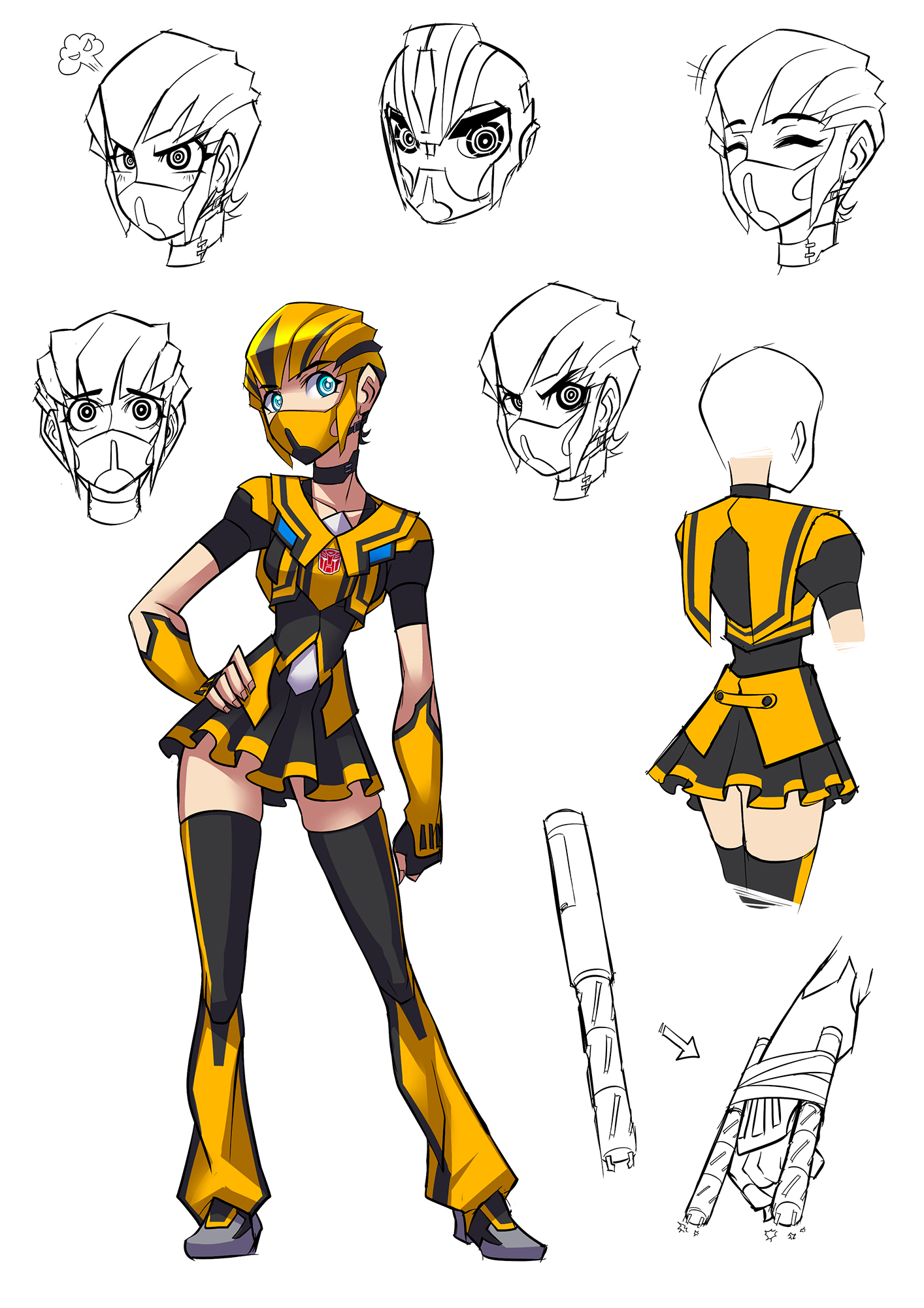 Safebooru 1girl blonde hair bumblebee character sheet female genderswap gloves mask partially