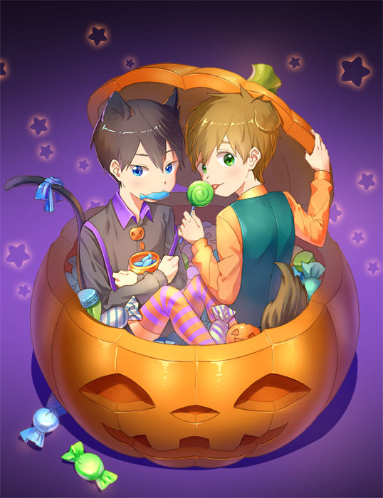 Safebooru 2boys candy cat ears cat tail dog ears dog tail free! male