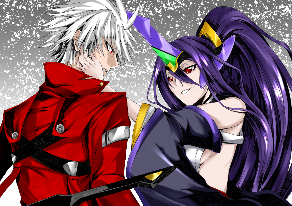 ...(blazblue) open_mouth ponytail purple_hair ragna_the_bloodedge red_eyes ...