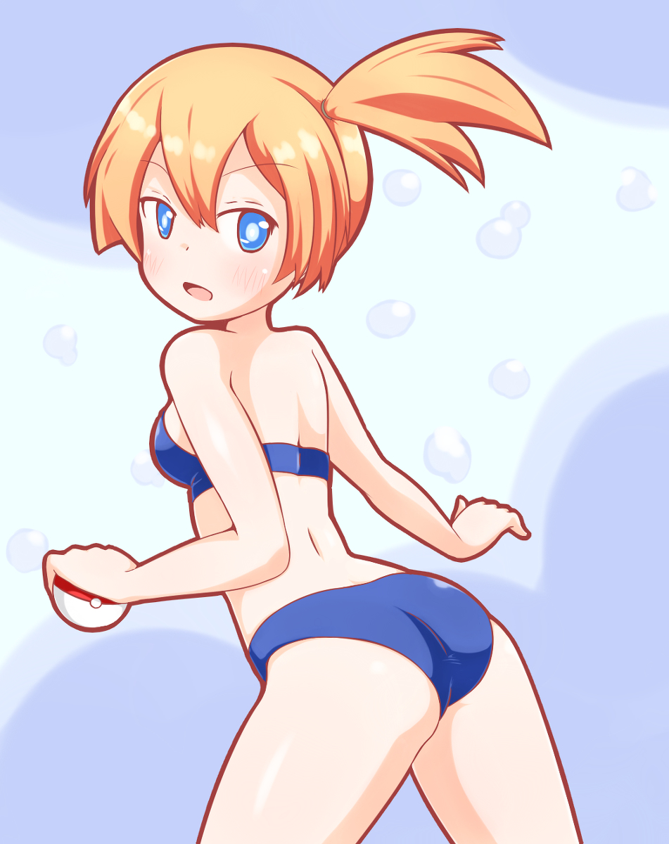 (pokemon) orange_hair poke_ball pokemon solo swimsuit.