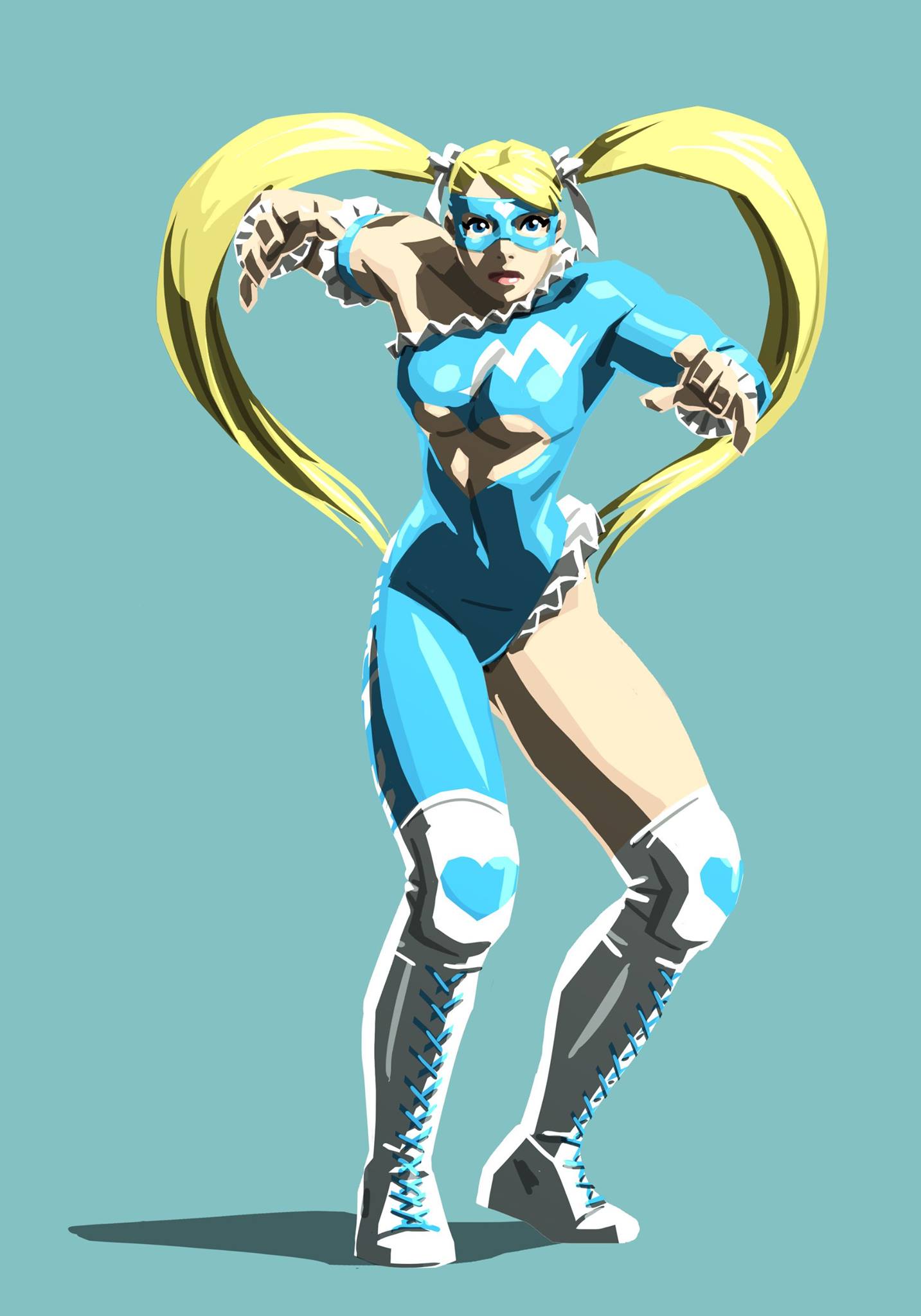 Safebooru 1girl Alternate Costume Blue Background Capcom Full Body Official Art Rainbow Mika 