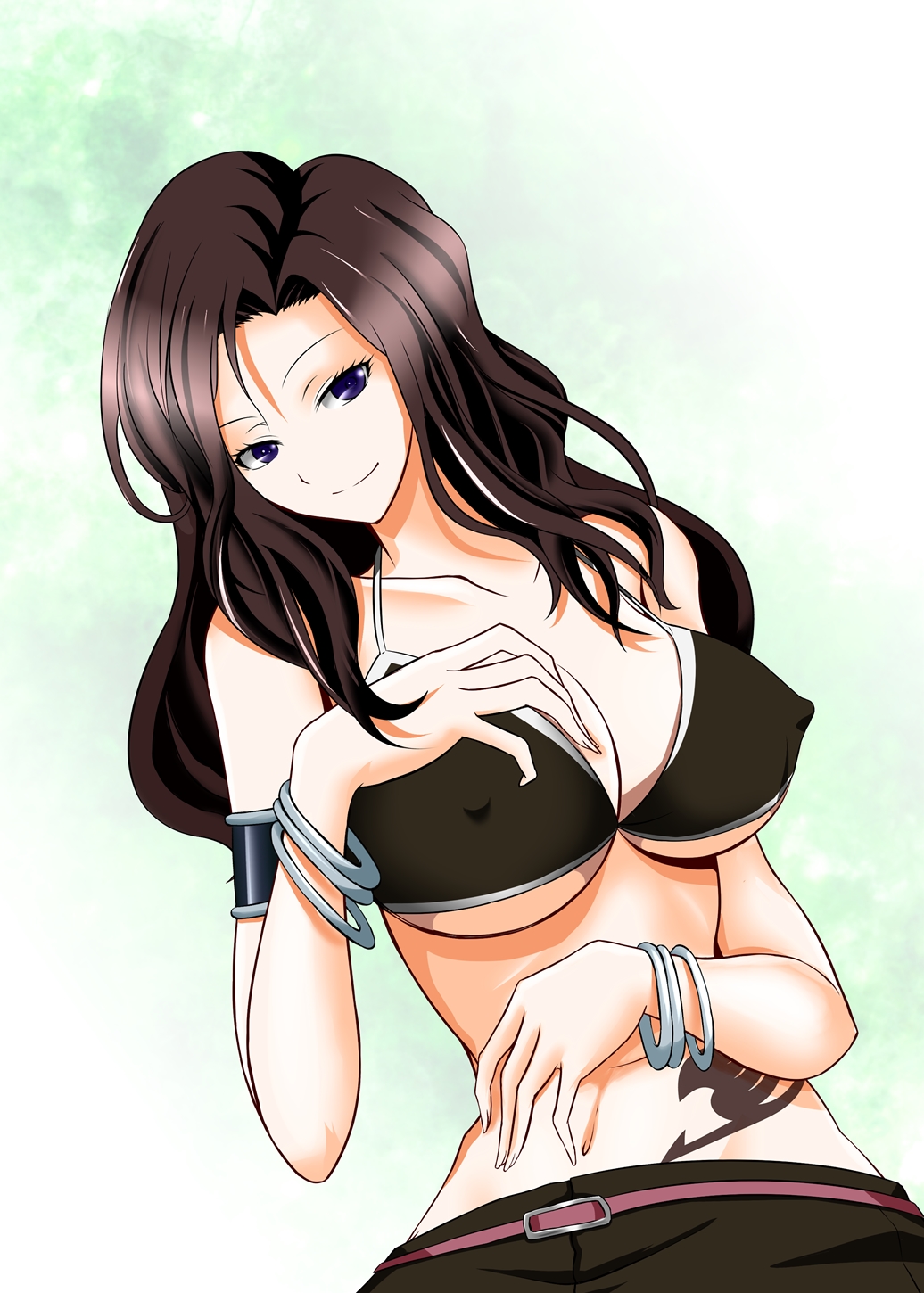 1girl bikini_top blue_eyes breasts brown_hair cana_alberona cleavage erect_...