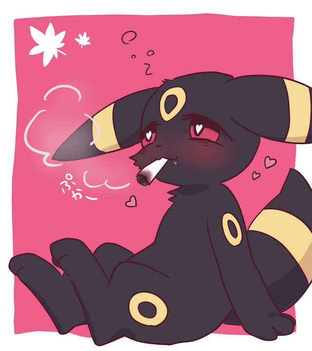 androgynous artist_request blush pokemon red_eyes smoking solo umbreon.