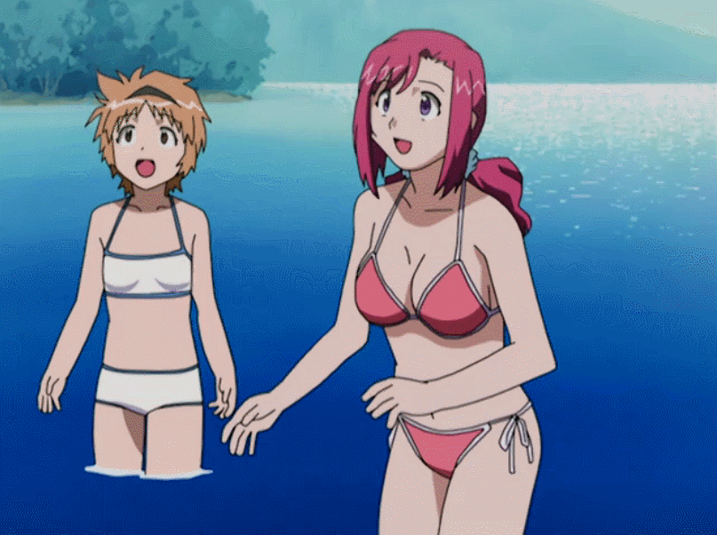 00s 1boy 2girls animated animated_gif ball beachball bikini bouncing_breast...