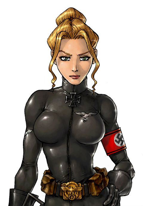1girl blonde_hair bodysuit breasts elite_guard large_breasts latex nazi sca...