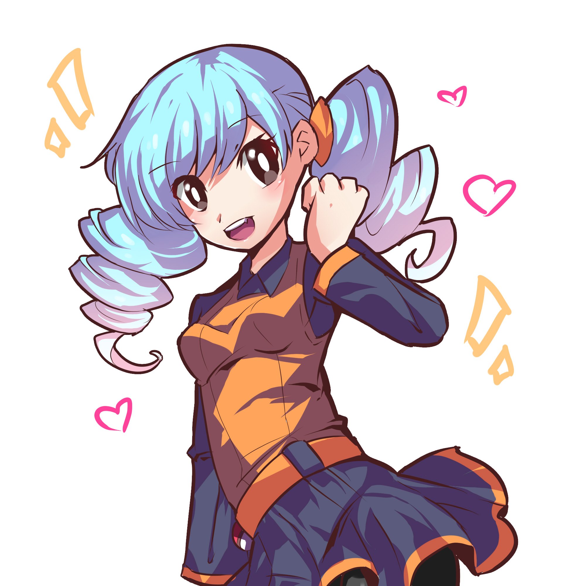Safebooru - 10s 1girl ace trainer (pokemon) blue hair drill hair fang.