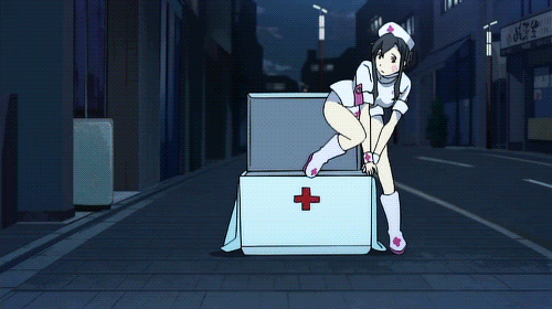 1girl animated animated_gif box hat in_box in_container nurse nurse_cap sid...