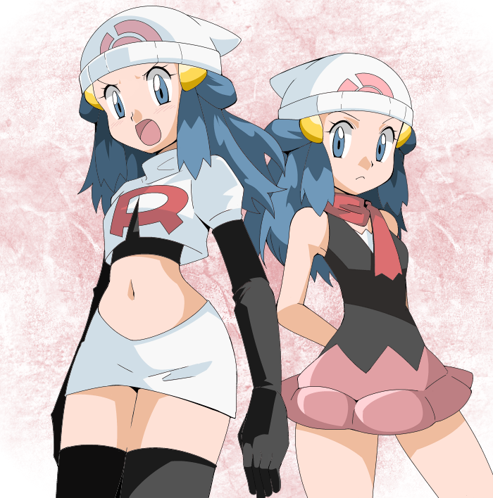 blue_eyes blue_hair cosplay dual_persona hainchu hikari(pokemon) navel poke...