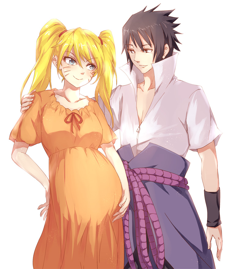 bracer dress facial_mark genderswap naruko naruto pregnant twintails uchiha...