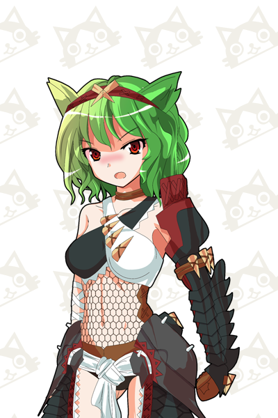 green_hair green_nargacuga(armor) kaoru(gensou_yuugen-an) kazami_yuuka mely...