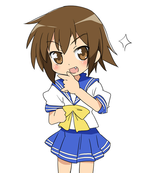 brown_eyes brown_hair fang ixy kusakabe_misao lucky_star school_uniform ser...