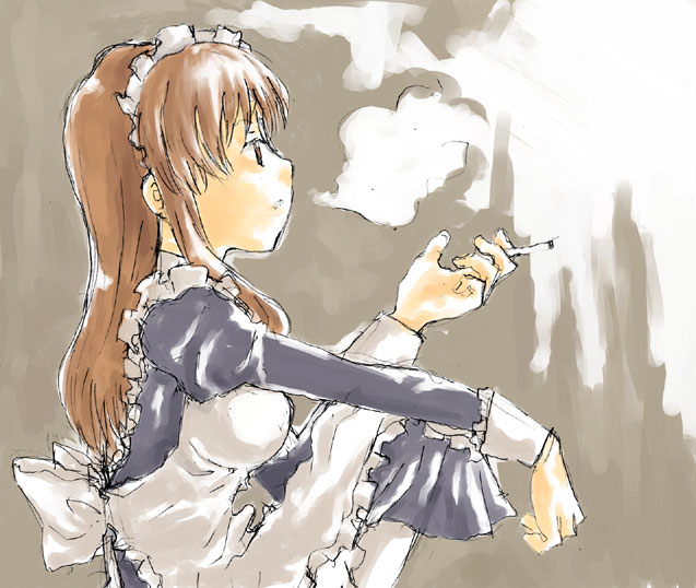 asahina_mikuru cigarette maid shibahime_kyou smoking suzumiya_haruhi_no_yuu...