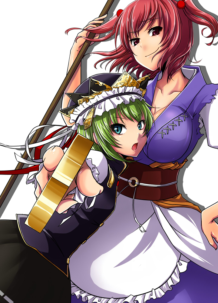 bad_id blue_eyes breasts green_hair hand_on_hip large_breasts multiple_girl...