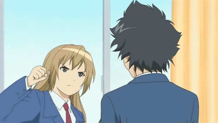 1boy 1girl animated animated_gif face_punch in_the_face minami-ke min...