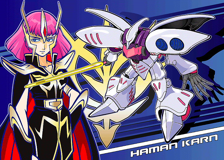 cape gundam gundam_zz haman_karn mecha military military_uniform pink_hair ...