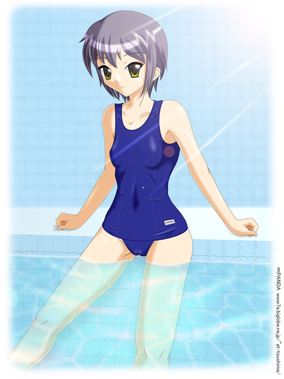 Safebooru - 1girl nagato yuki one-piece swimsuit school swimsuit solo ...