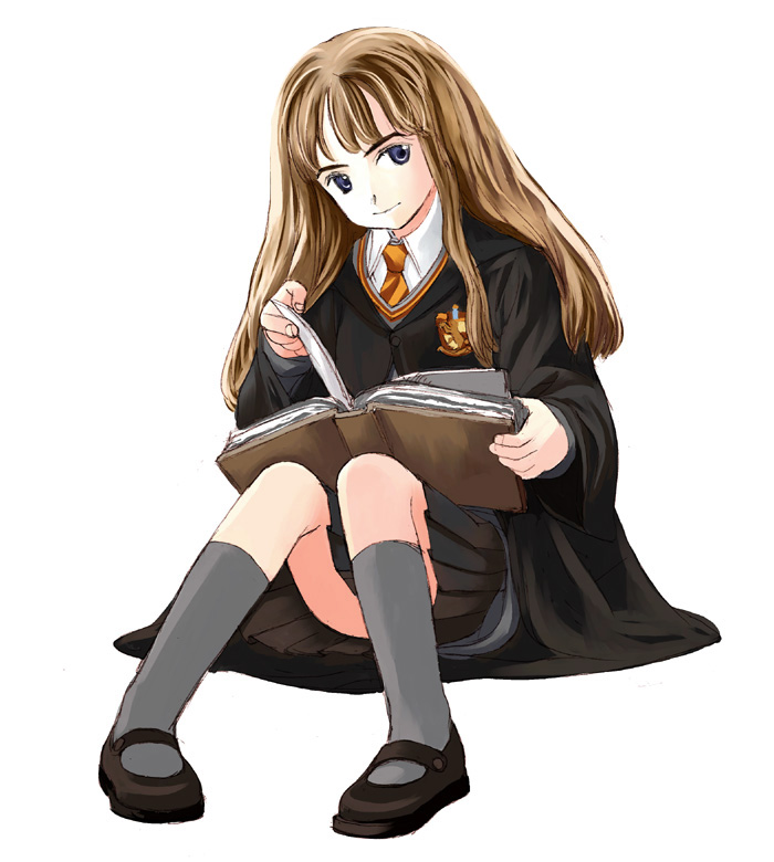 aida_yuu book harry_potter hermione_granger necktie pleated_skirt school_un...